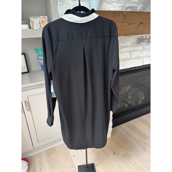 CeCe Women's Rich Black Mixed Media Bow-Neck Button-Down Dress Size 10 - Picture 6 of 9